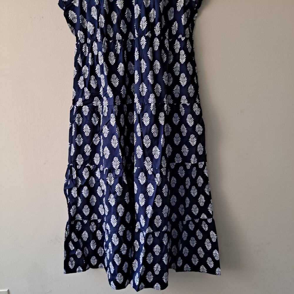 NWT J. Crew Factory Willa Dress Leaf Print Puff Sleeve Tiered Midi Navy Size 18 - Picture 8 of 13